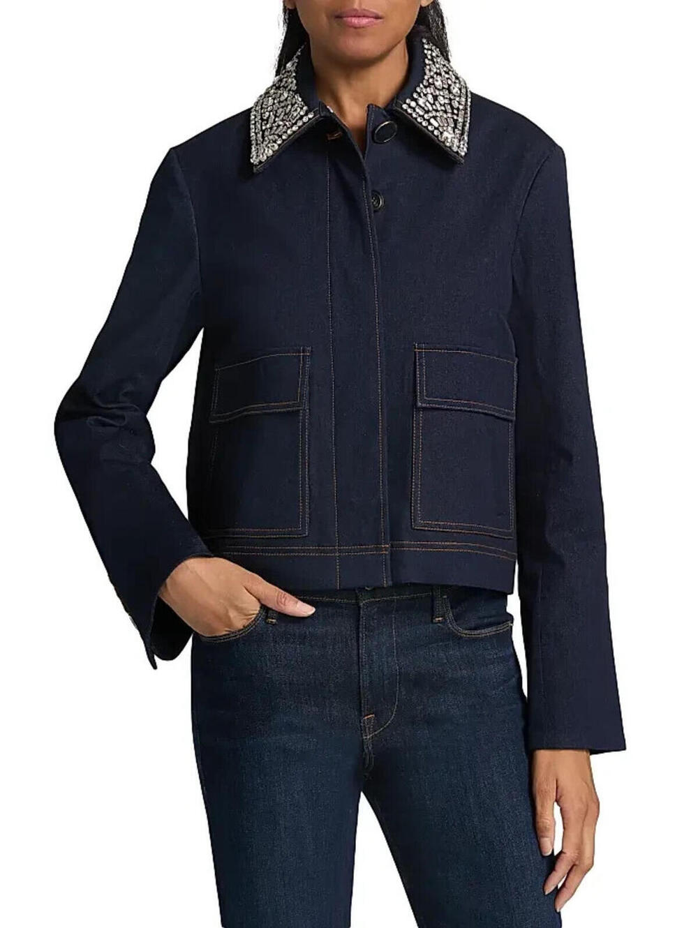 NEW, Veronica Beard Barrington Denim Embellished Jacket Sz 12 #SJ2300 - Picture 2 of 11
